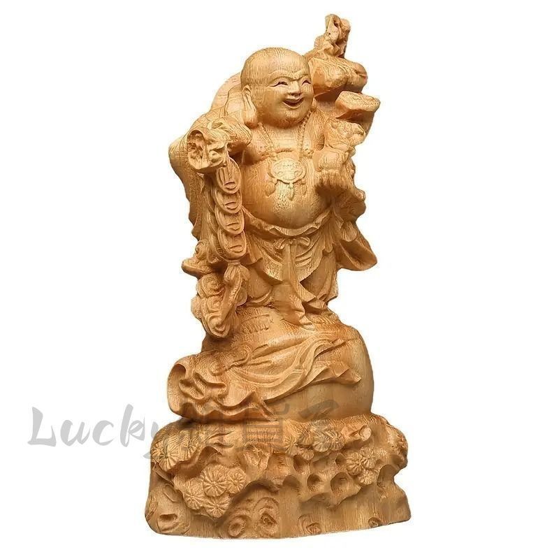 弥勒菩薩像 菩薩像 神様 仏 置物 オブジェ 木製 ブラウン 縁起物 風水