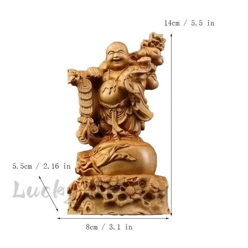 弥勒菩薩　縁起物　置物 弥勒菩薩像 菩薩像 神様 仏 置物 オブジェ 木製 ブラウン 縁起物 風水