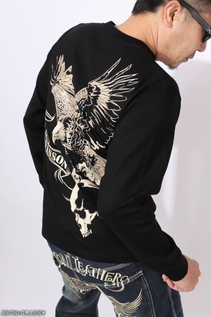 VANSON イーグル×スカル ロンTEE NVLT-2602 バンソン 刺繍 長袖Tシャツ