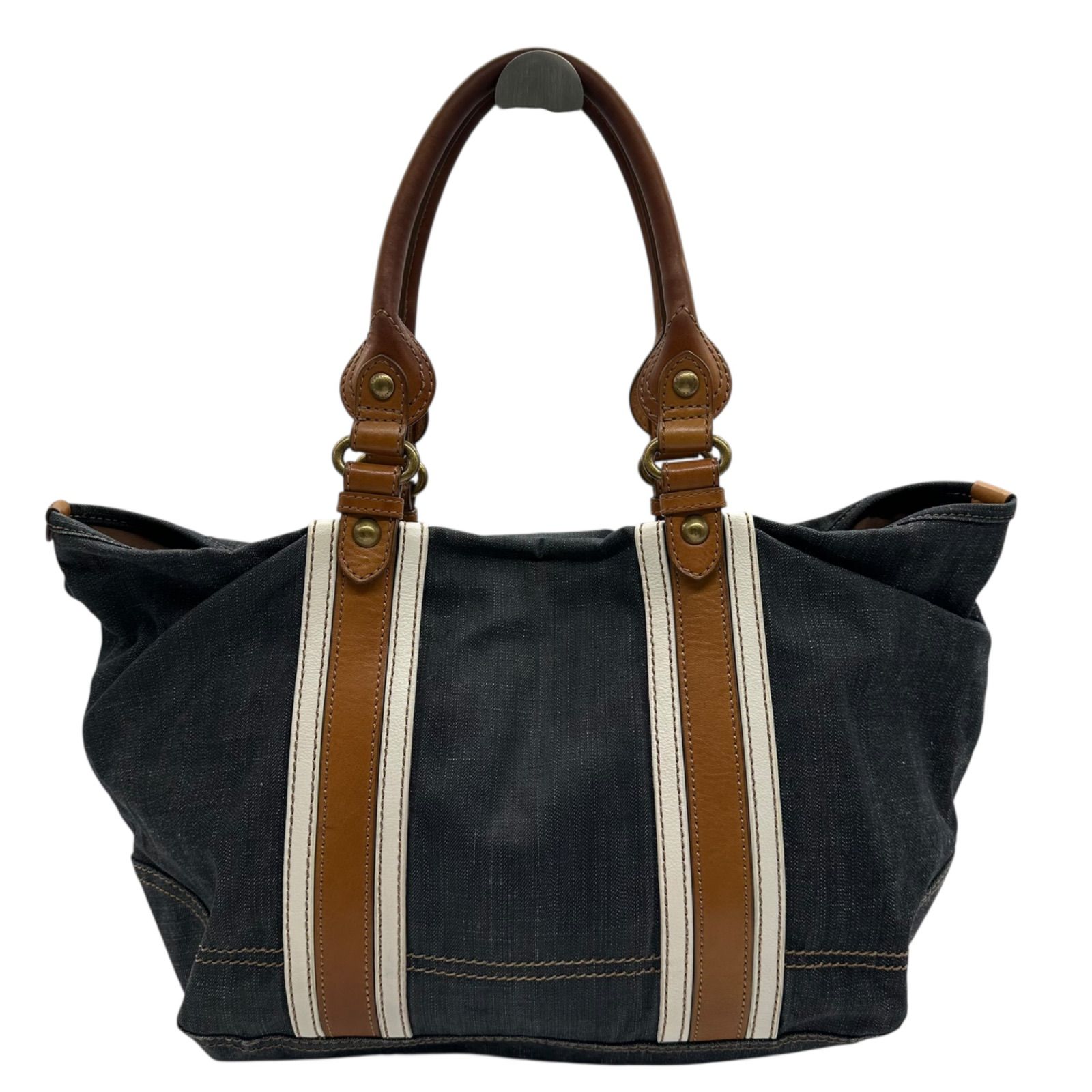 美品 バーバリーブルーレーベル トートバッグ ロゴ パッチ デニム