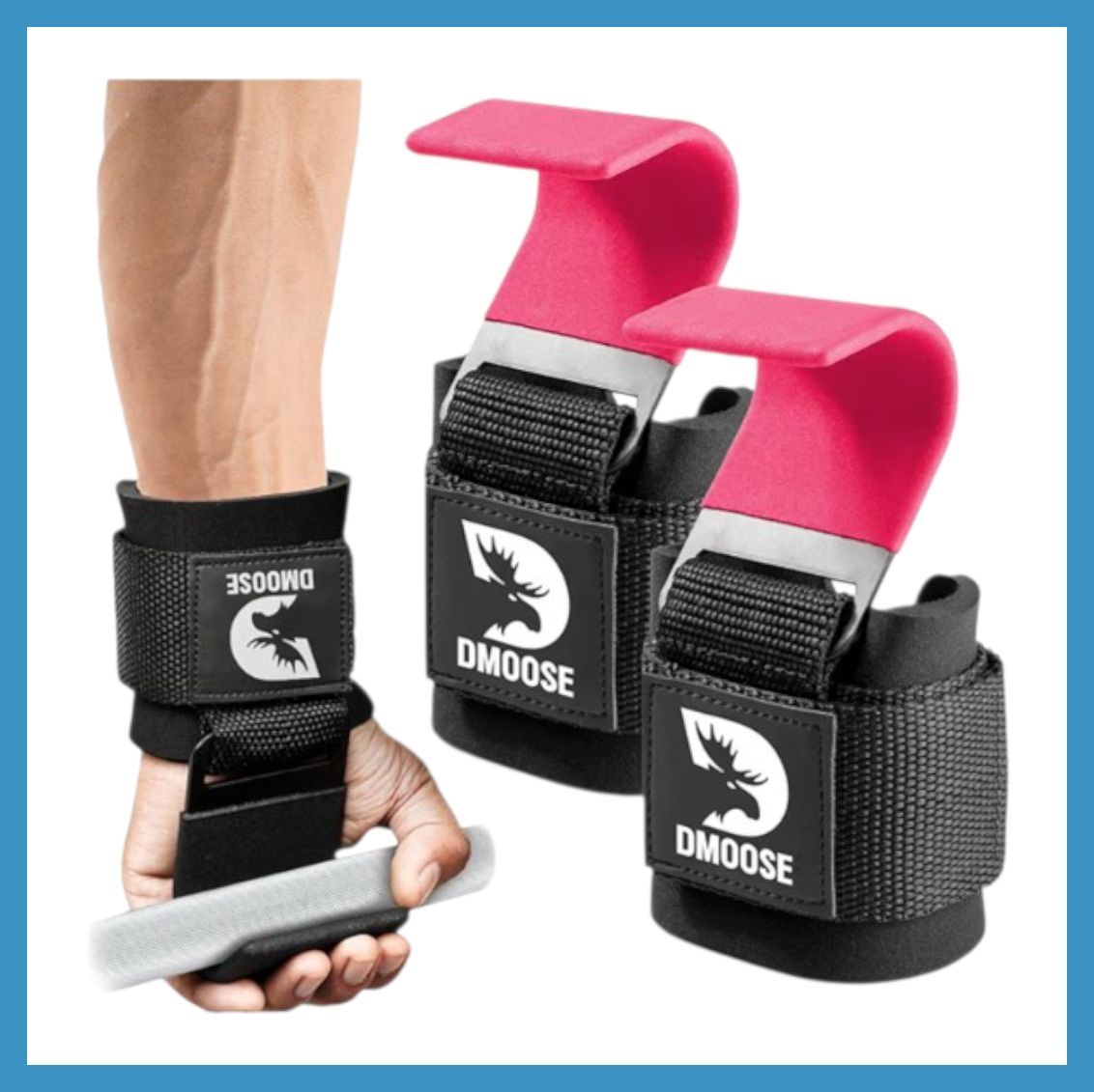 ウェイトリフティングフックグリップ-8mm厚パッド入りネオプレン ダブルステッチ DMoose 重量挙げフックグリップ - 8 mm厚パッドネオプレン、ダブル