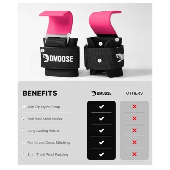 DMoose 重量挙げフックグリップ - 8 mm厚パッドネオプレン、ダブル