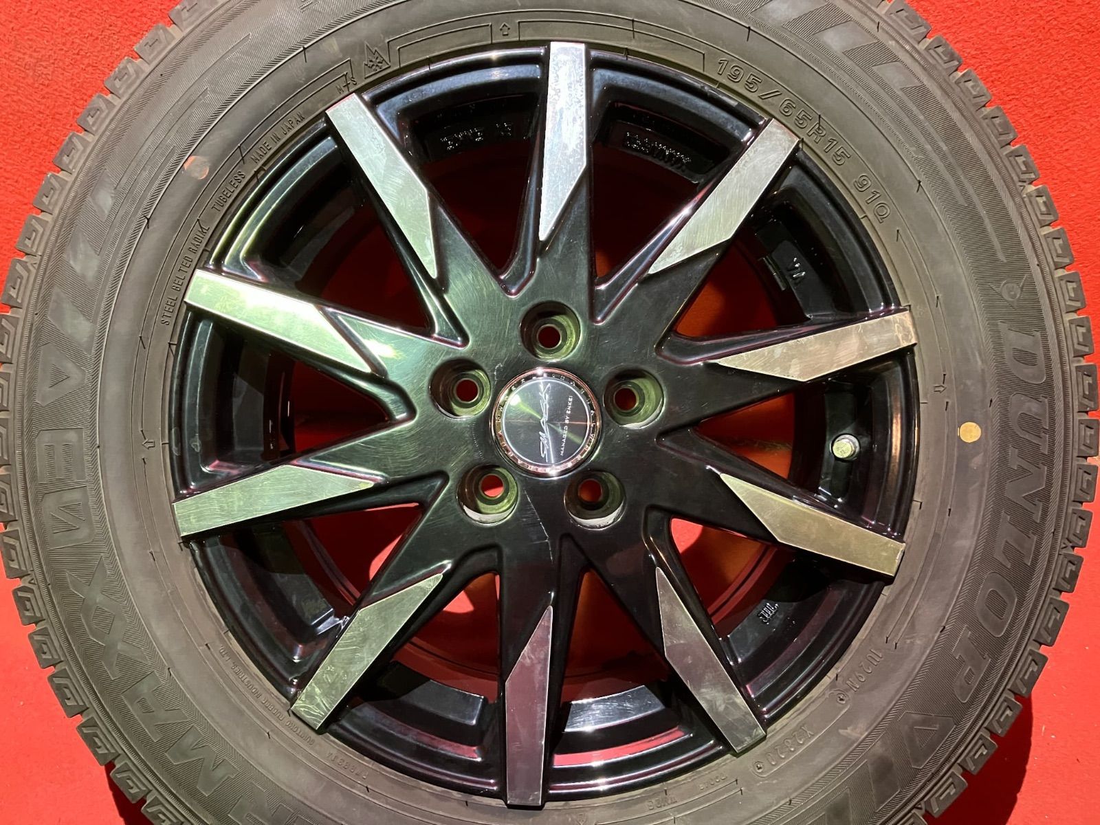  スタッドレスタイヤホイールセット 195 65 R 15 DUNLOP WM 03 x 6 0 45 100 5 H 社外 スマック 4本SET 15インチ タイヤ ホイールセット