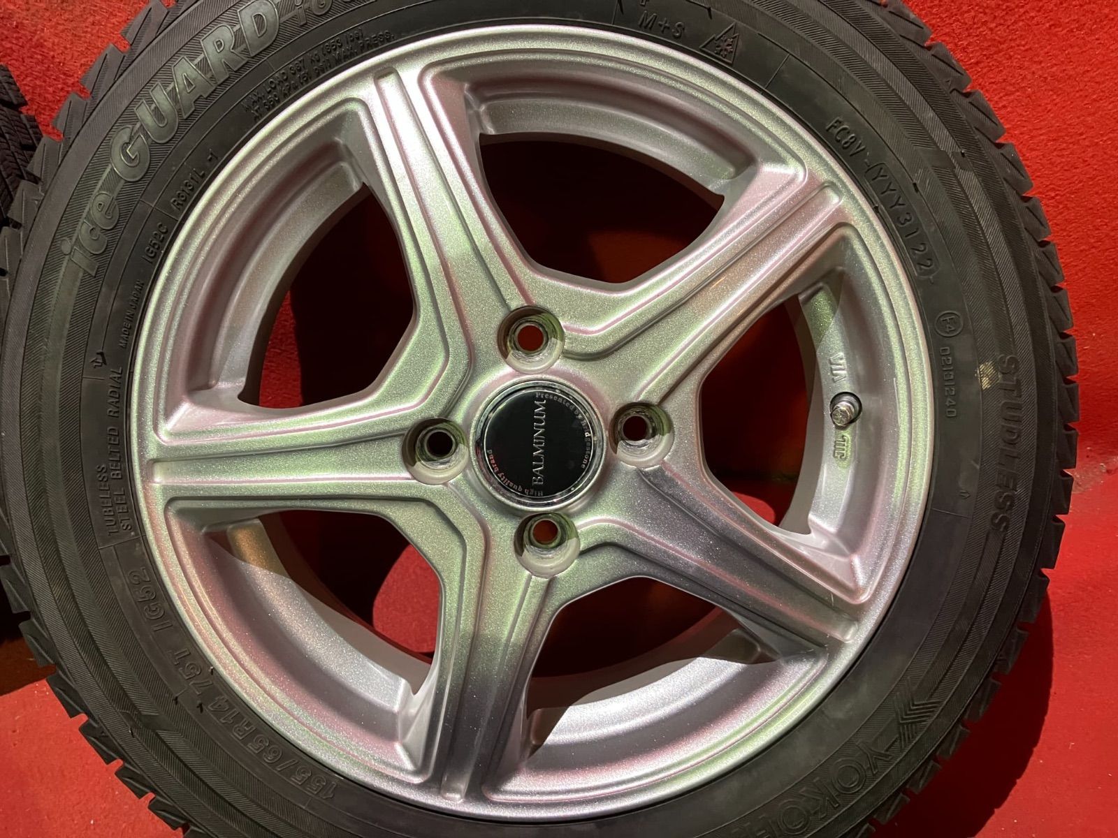 スタッドレスタイヤホイールセット 155 65 R 14 iG 52 C x 4 5 45 100 H 社外 バルミナ 4本SET