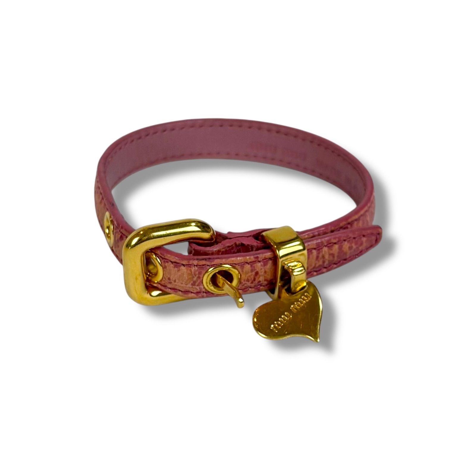 ミュウミュウ MIUMIU ハートモチーフ レザーブレスレット ゴールド金具