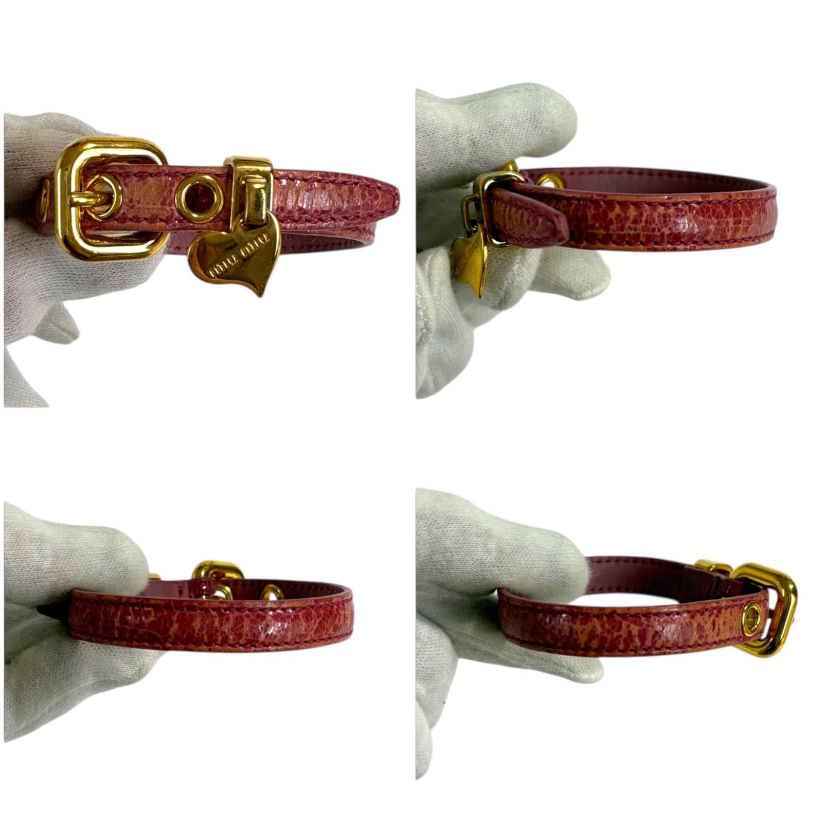 ミュウミュウ MIUMIU ハートモチーフ レザーブレスレット ゴールド金具