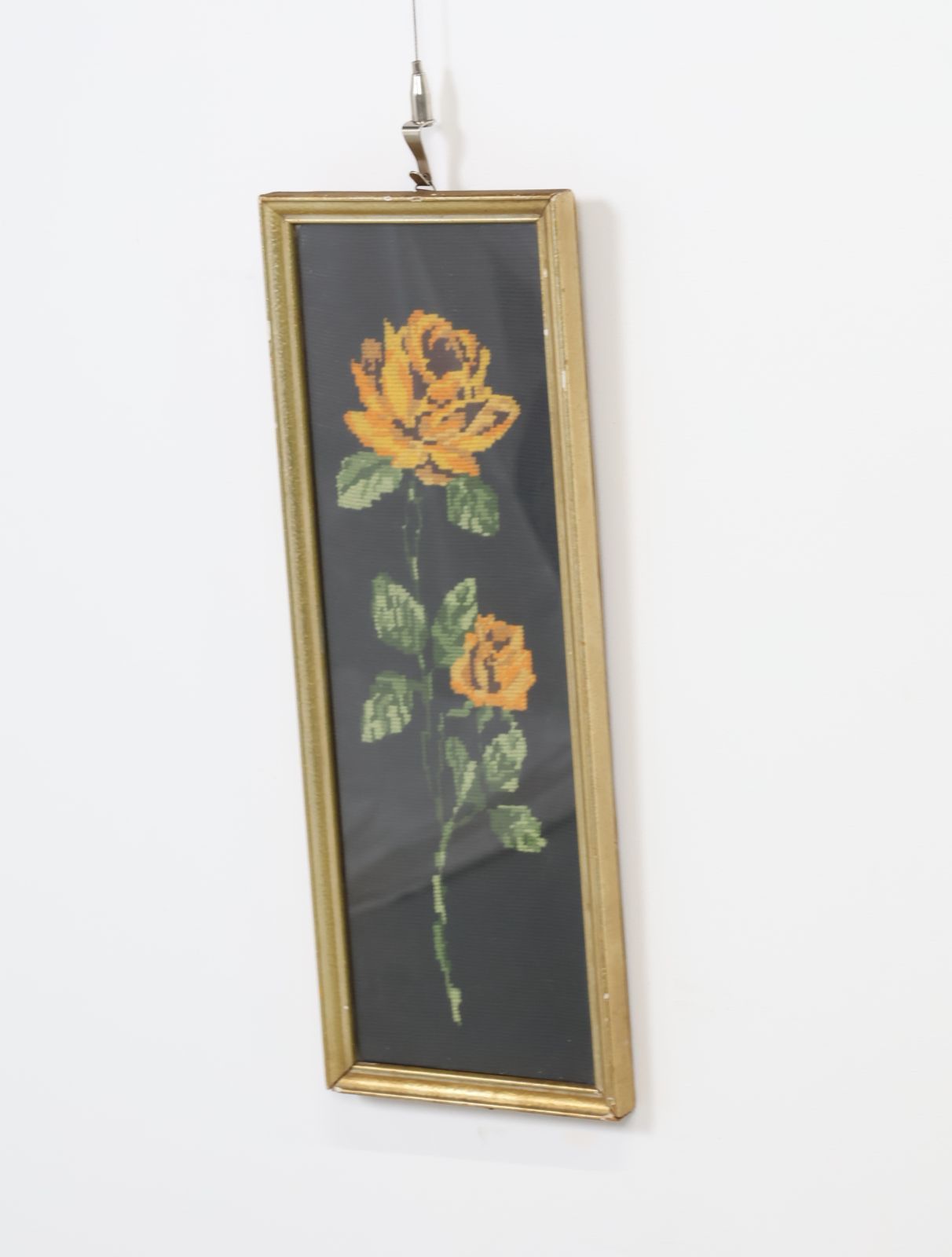 ヴィンテージ ウッドフレーム フラワーデザイン ファブリックアート