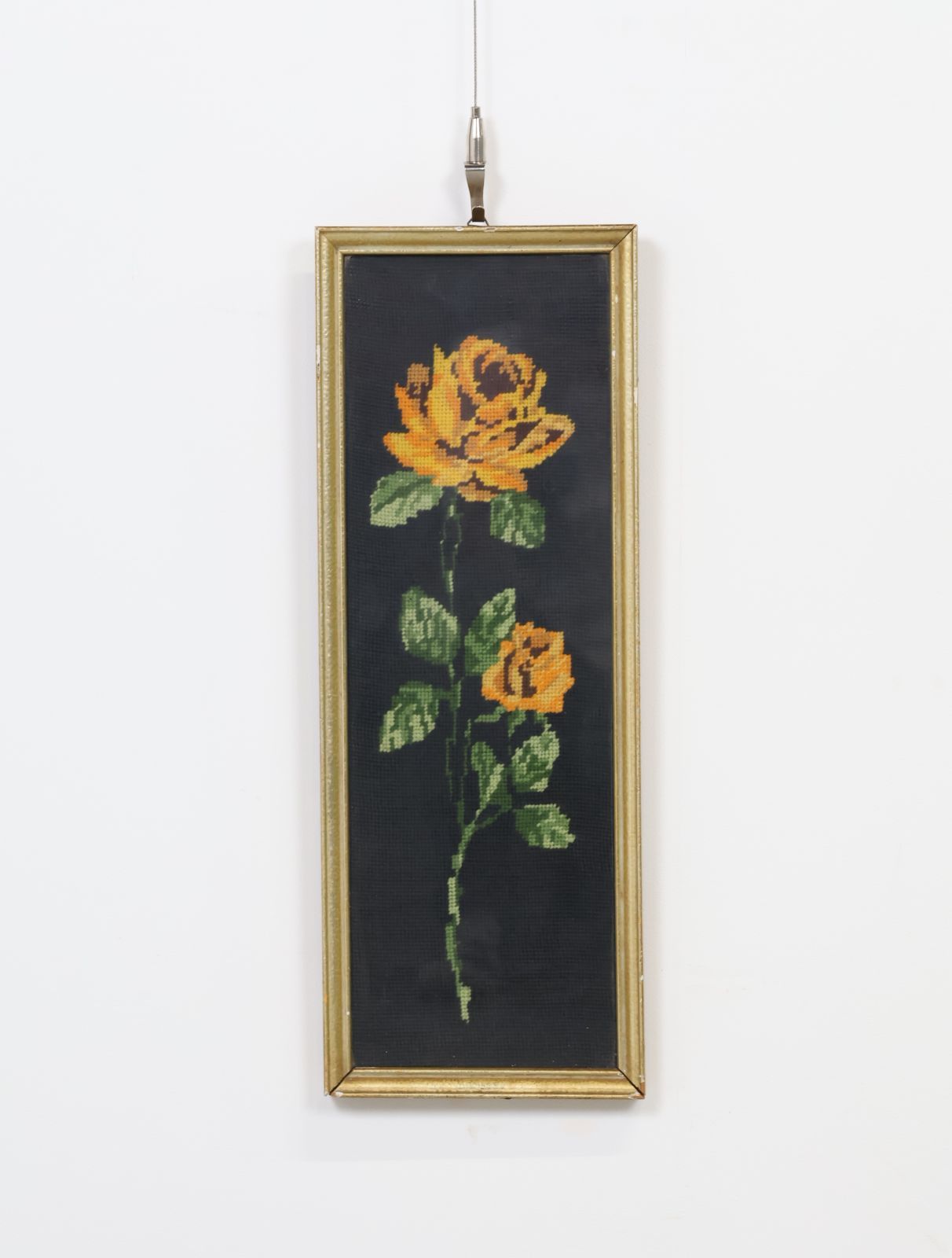 ヴィンテージ ウッドフレーム フラワーデザイン ファブリックアート