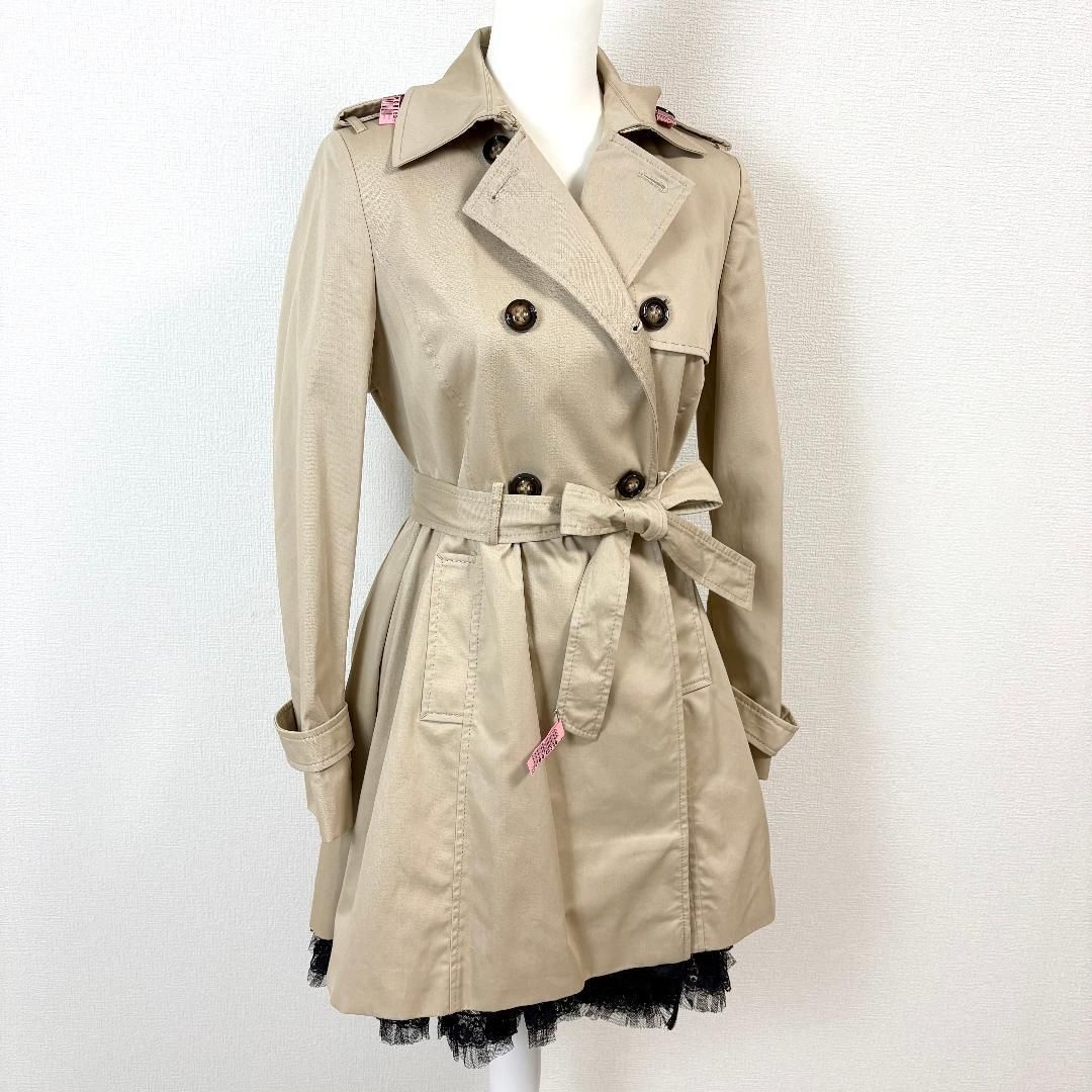 RED VALENTINO トレンチコート ベージュ 美品 RED VALENTINO ダブルトレンチコート 裾レース 42 ベージュ