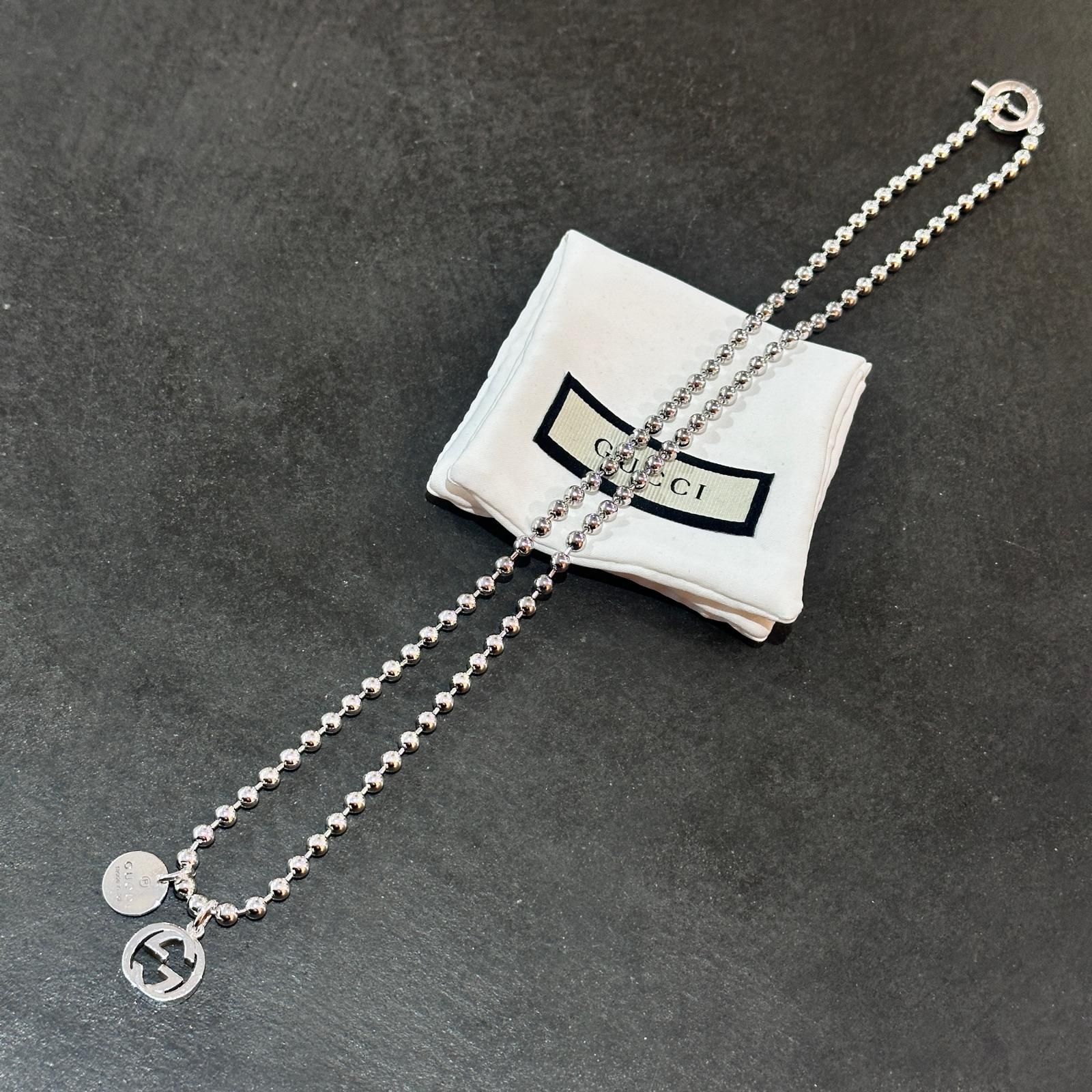 ★極美品　グッチ GUCCI リングチャームネックレス シルバー【確実正規品】 GUCCI Wチャームネックレス スターリングシルバー インターロッキング