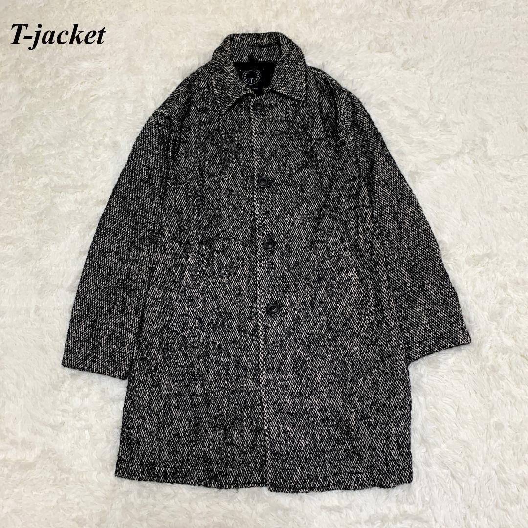 美品 T-JACKET 高級ウールツイードチェスターコート イタリア製 S