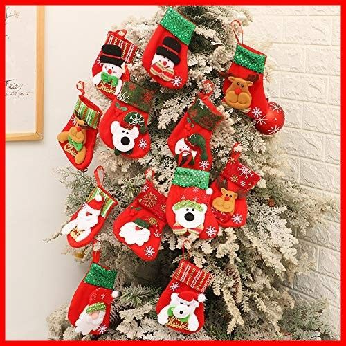10枚セット クリスマスの靴下 サンタクロース 雪だるま 熊 トナカイ