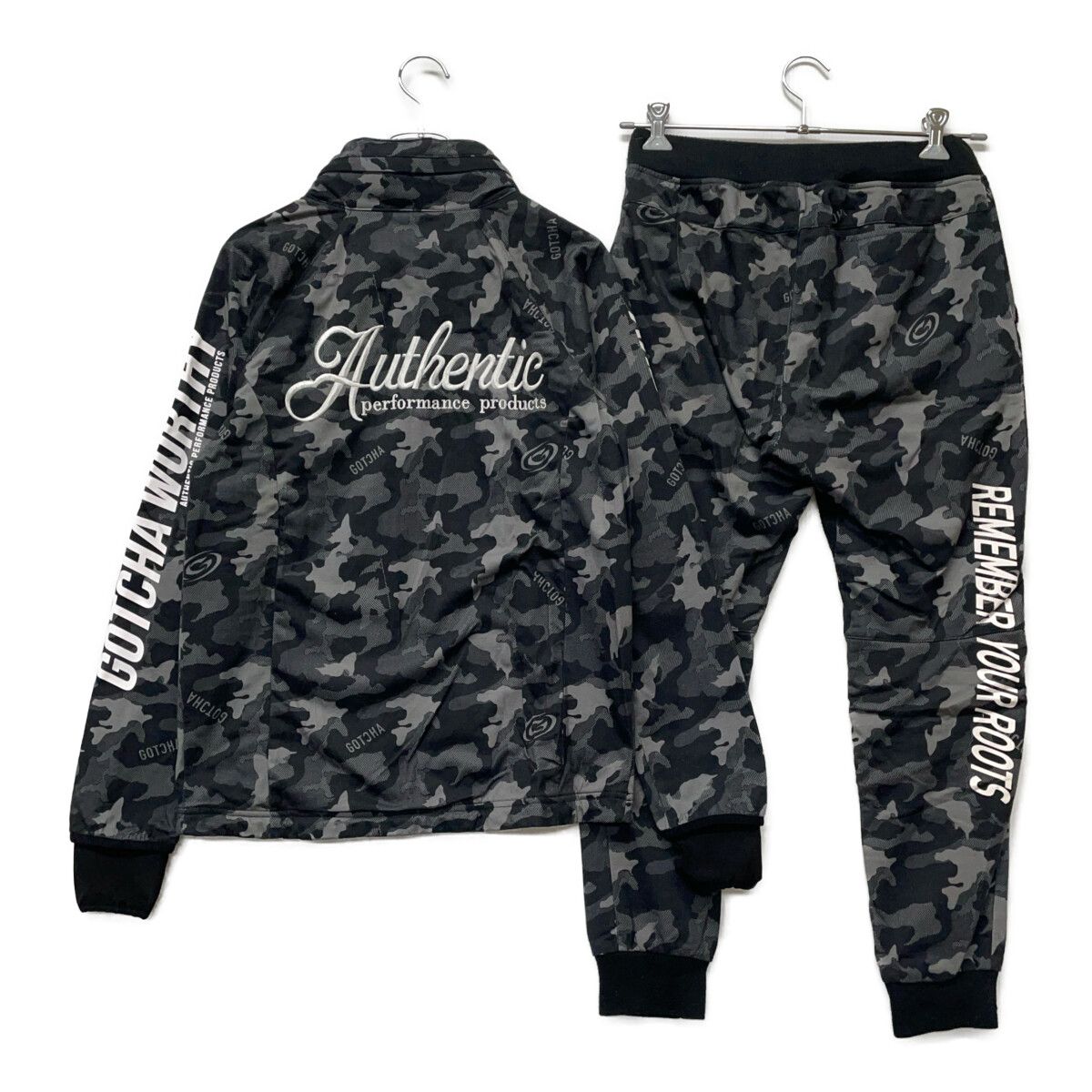 メンズ ガチャゴルフ GOTCHA GOLF セットアップ M 黒系 ブラック カモフラ 長袖ブルゾン×ジョガーパンツ