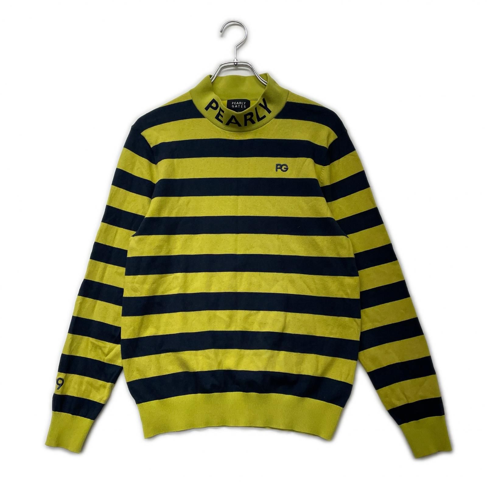メンズ パーリーゲイツ PEARLY GATES セーター 4 M 黄緑×紺 グリーン系 ハイネック ボーダー