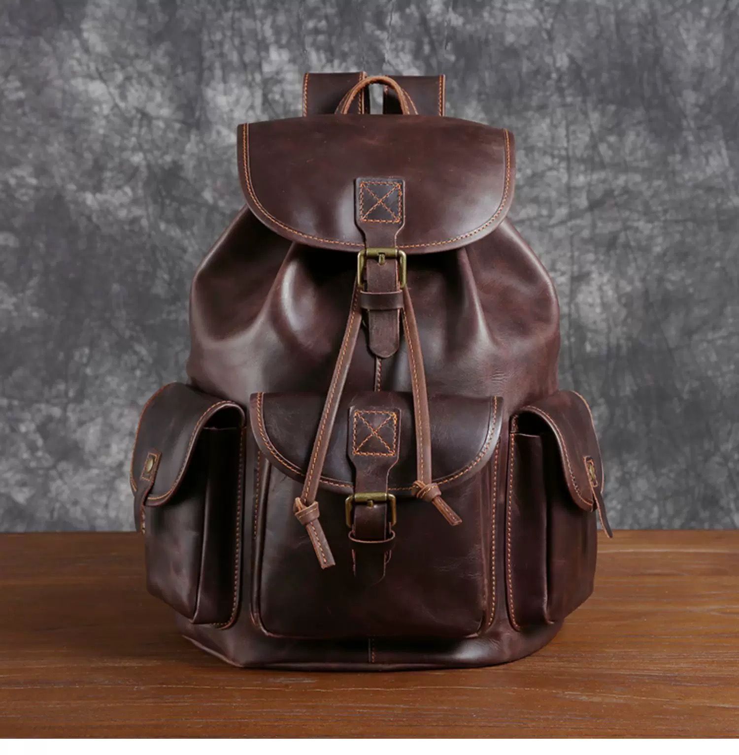 新品未使用 h 【高級ヴィンテージリュック 本革】疯马皮（フルグレイン