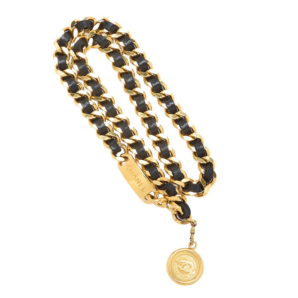 CHANEL シャネル ココマーク チェーンベルト GP 革 黒 ゴールド ゴールドメッキ イヤリング レディースイヤリング レディースバッグ ハイブランド