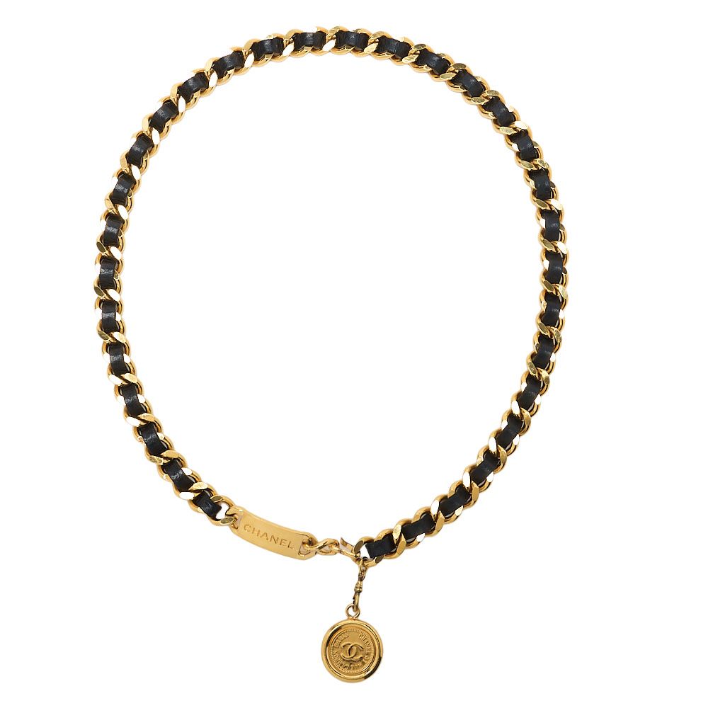 CHANEL シャネル ココマーク チェーンベルト GP×革 黒×ゴールド ゴールドメッキ イヤリング レディースイヤリング レディースバッグ ハイブランド