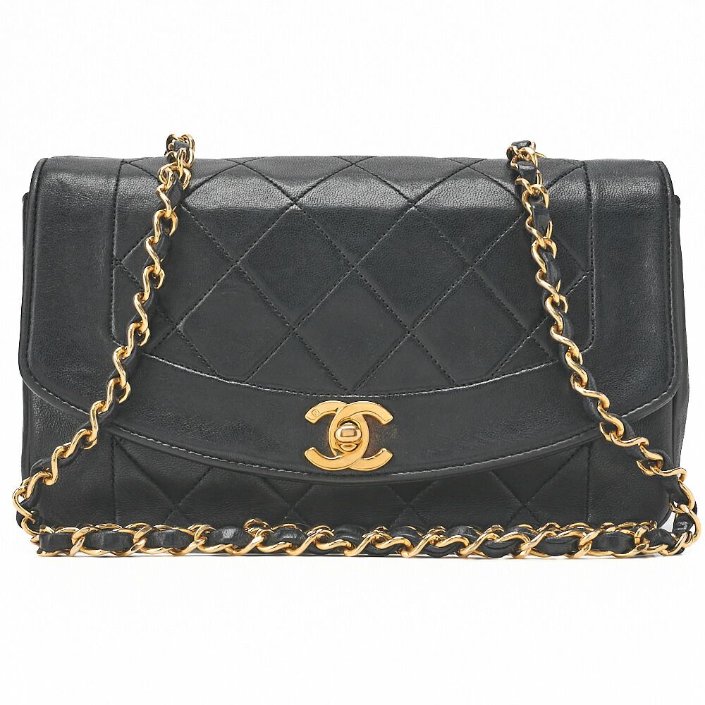 CHANEL シャネル マトラッセ ダイアナフラップ 22 cm チェーンショルダー ラムスキン 黒 ゴールド金具 レディースバッグ ブランド
