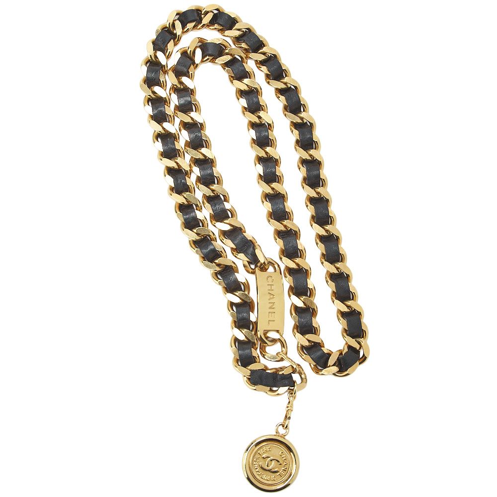 CHANEL シャネル ココマーク チェーンベルト 94 A GP 革 黒 ゴールド ゴールドメッキ イヤリング レディースイヤリング レディースバッグ ハイブランド