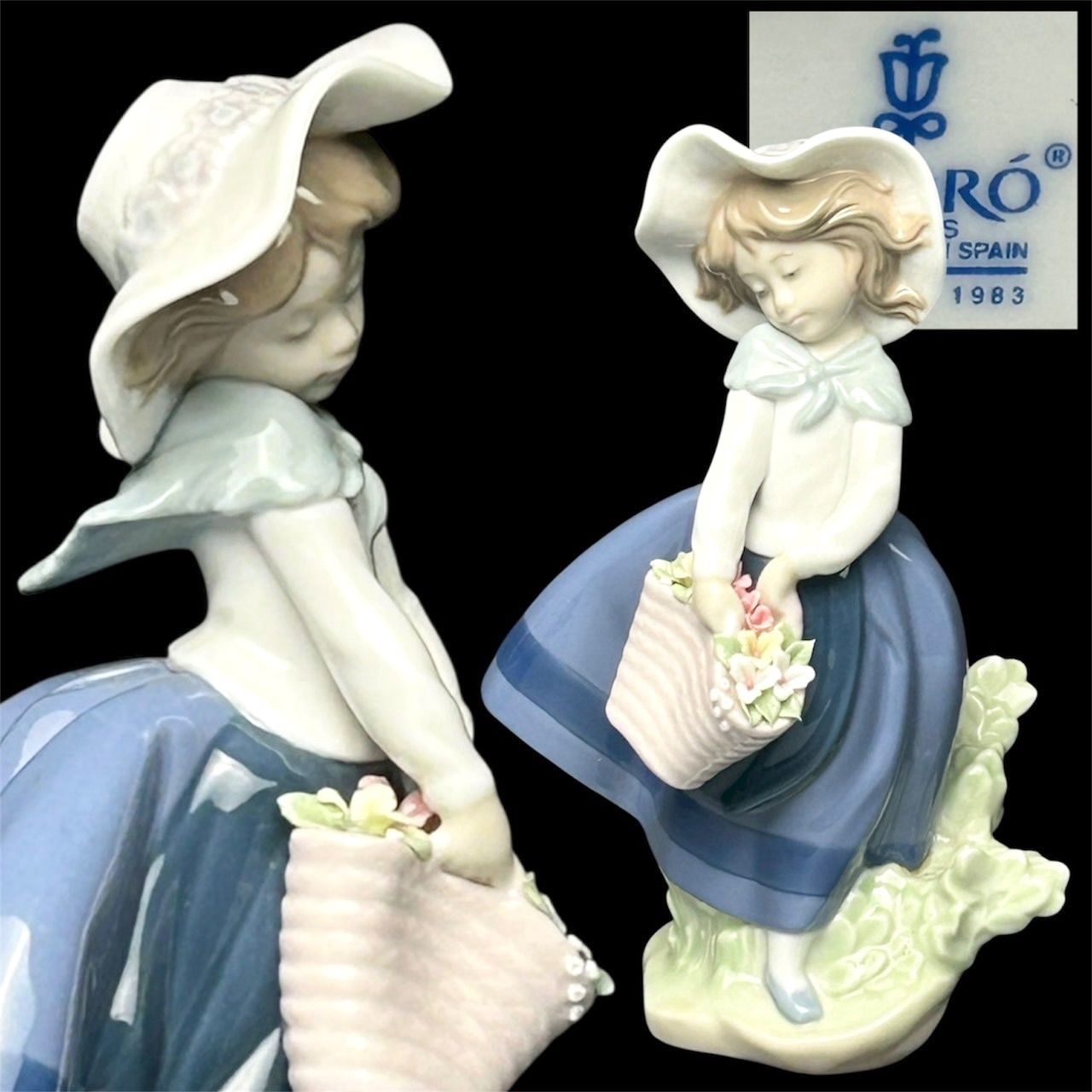 幽玄】LLADRO リヤドロ「きれいな花ばかり」フィギュリン 犬 陶器人形