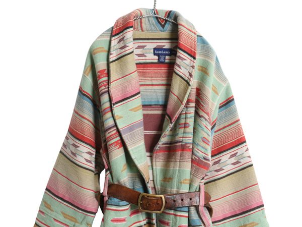 80 s ラルフローレン ネイティブ ボーダー ロング ガウン コート XS メンズ レディース ヴィンテージ ポロ ショール ローブ ラグ