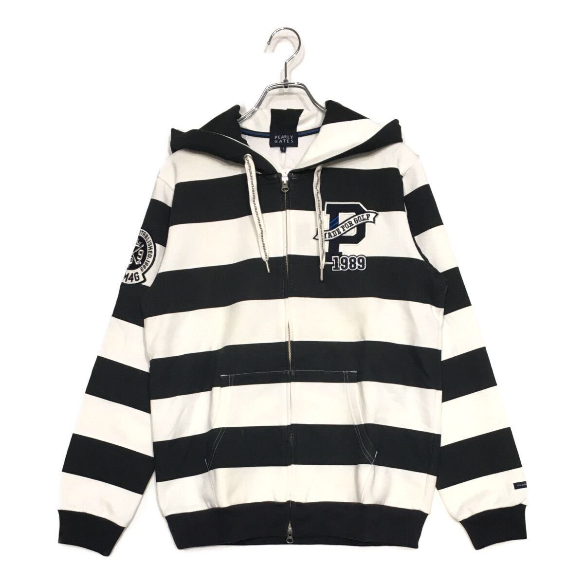 メンズ パーリーゲイツ PEARLY GATES パーカー 5 L 白 紺 ボーダー ダブルジップ