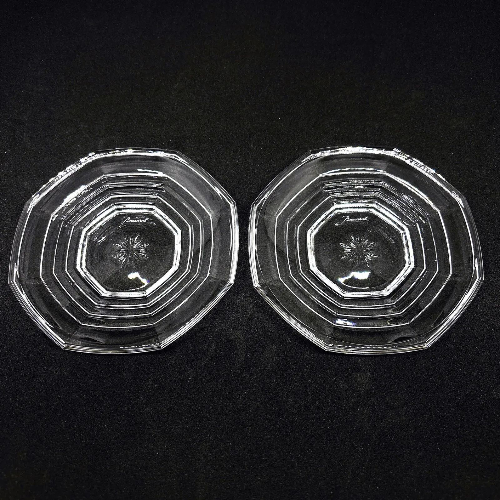 き Baccarat バカラ Harcourt アルクール クリスタル プレート セット 皿 ガラス 食器 デザートプレート 八角形 オクタゴン 刻印 ロゴ入り 小皿
