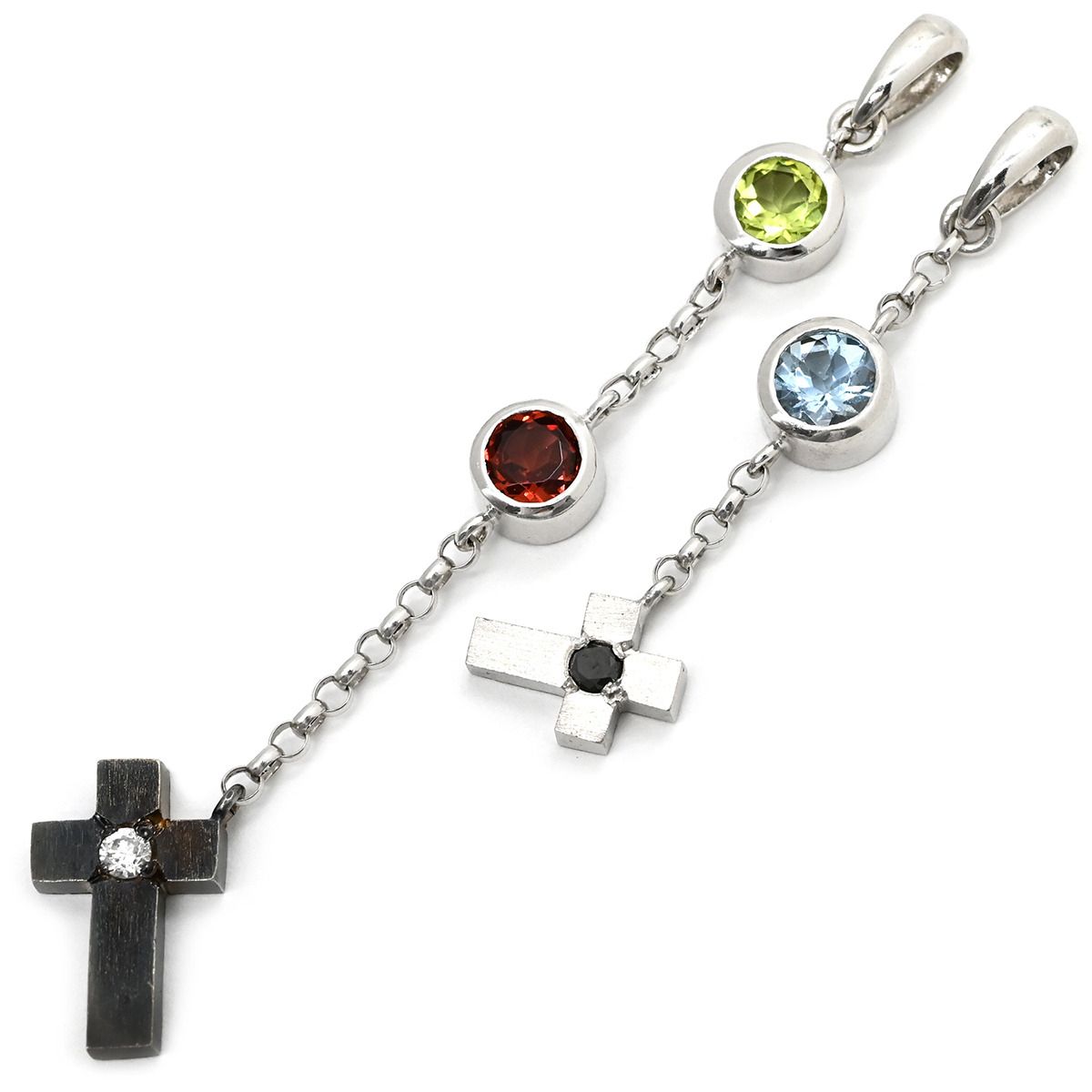 ペンダントトップ ダイヤ アクアマリン ペリドット ガーネット ブラックダイヤ ホワイトゴールド ネックレストップ 18 K 18金 750 十字架 2点セット