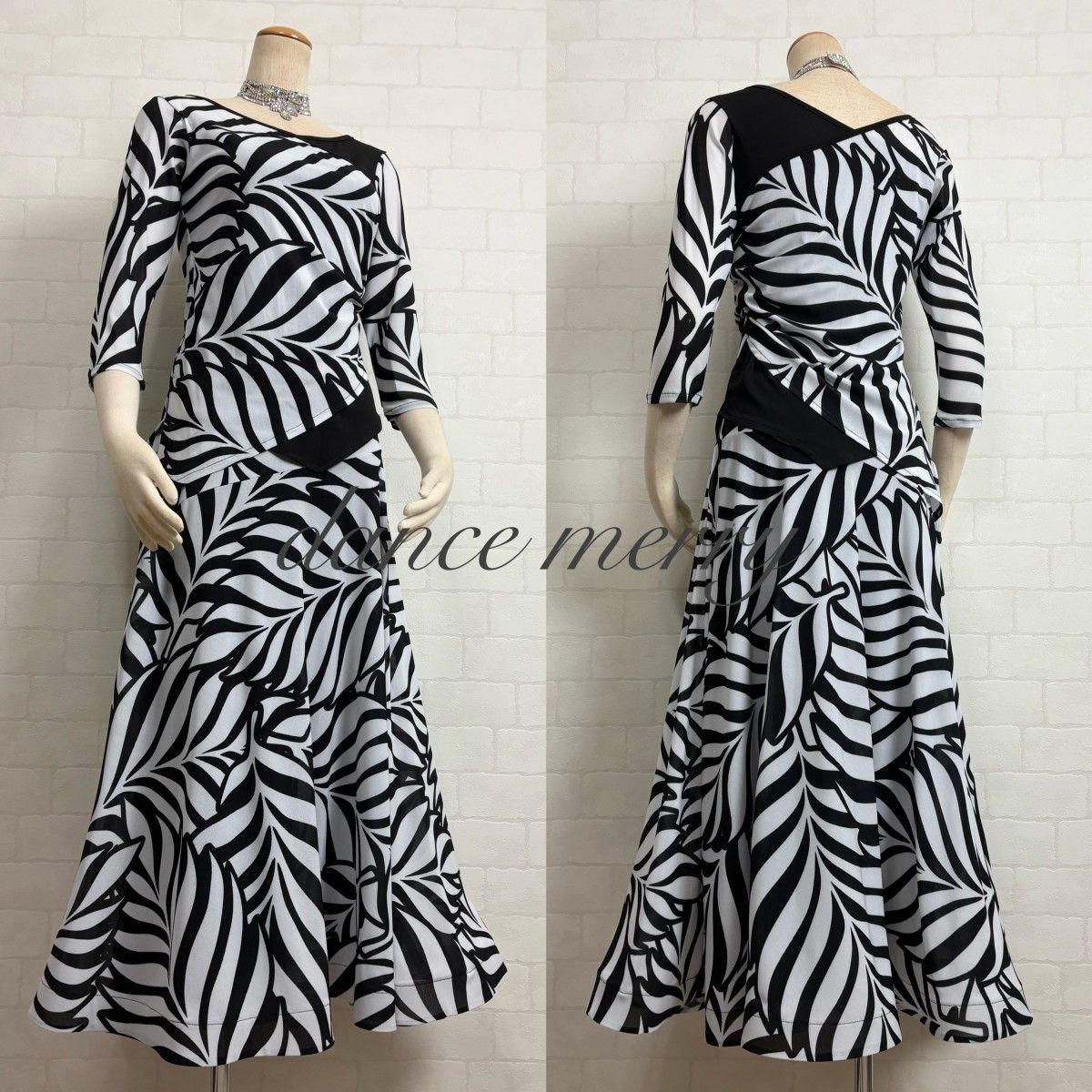 MERRY 社交ダンス 白 黒 ツーピース セットアップ パーティ 2914 タンゴ カシュクール 衣装