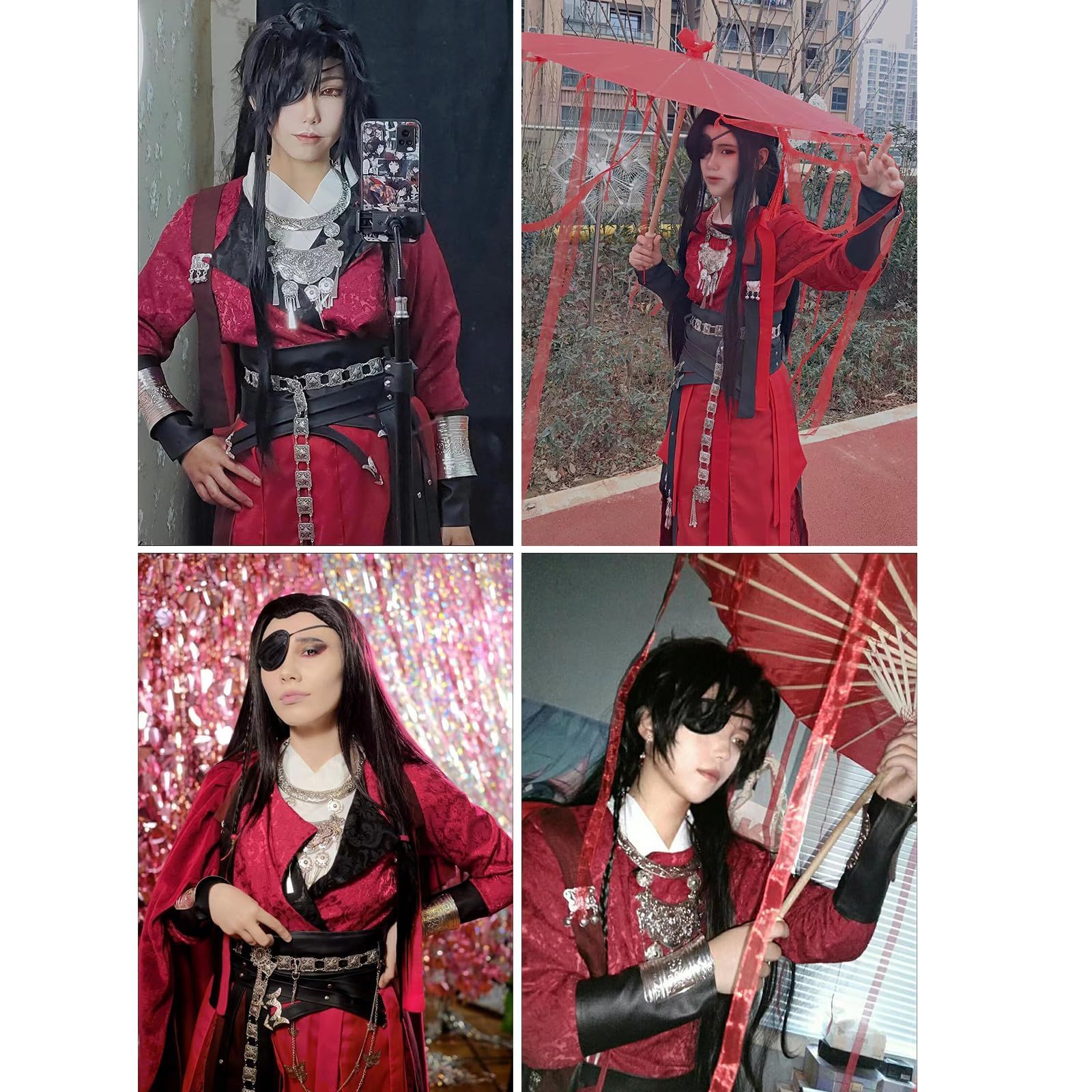 天官賜福 花城 鬼王 コスプレ衣装 ウィッグ/眼帯付き 血雨探花 漢服