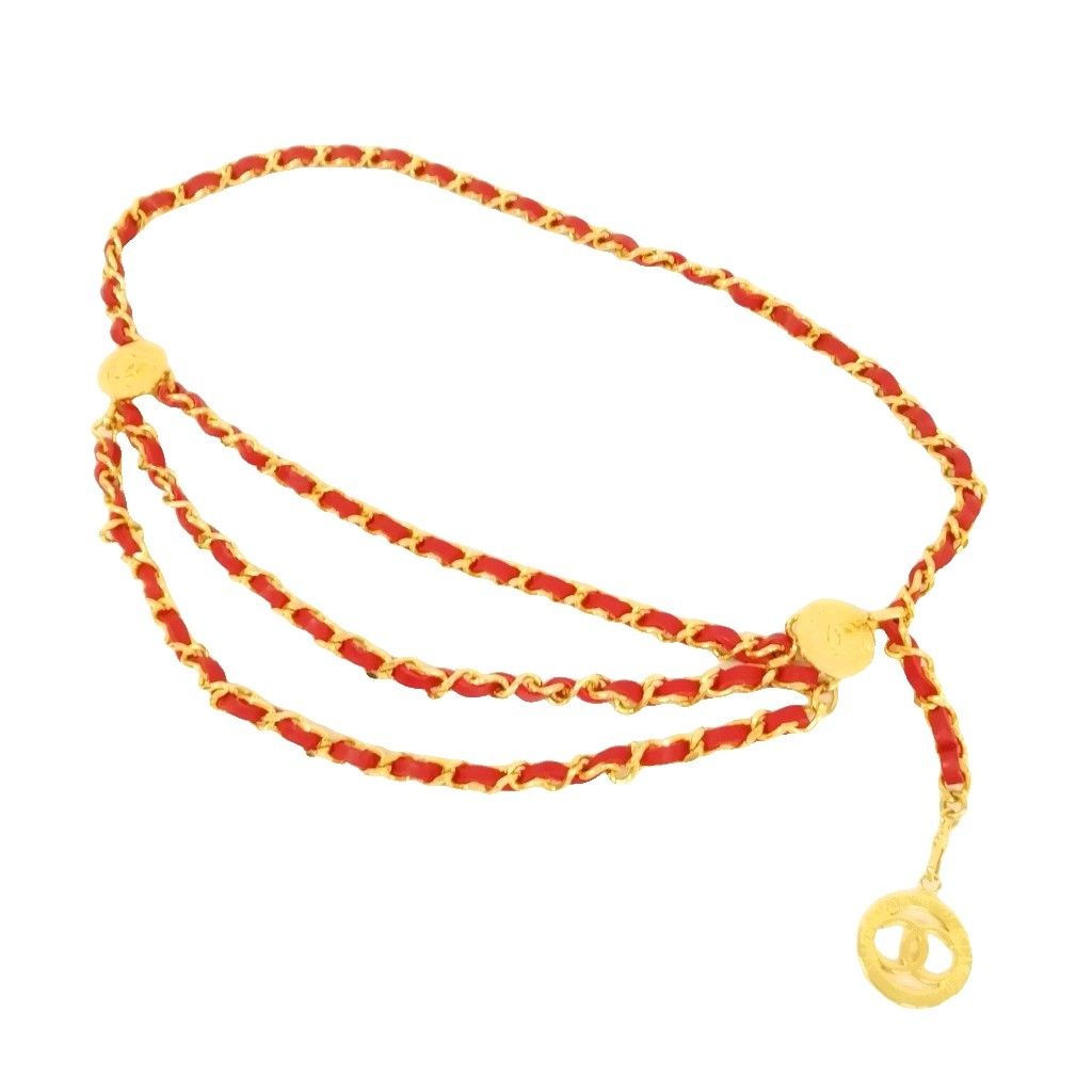 シャネル CHANEL 80 s 1984 ヴィンテージ ココマーク チェーン レザー ベルト レッド ゴールド
