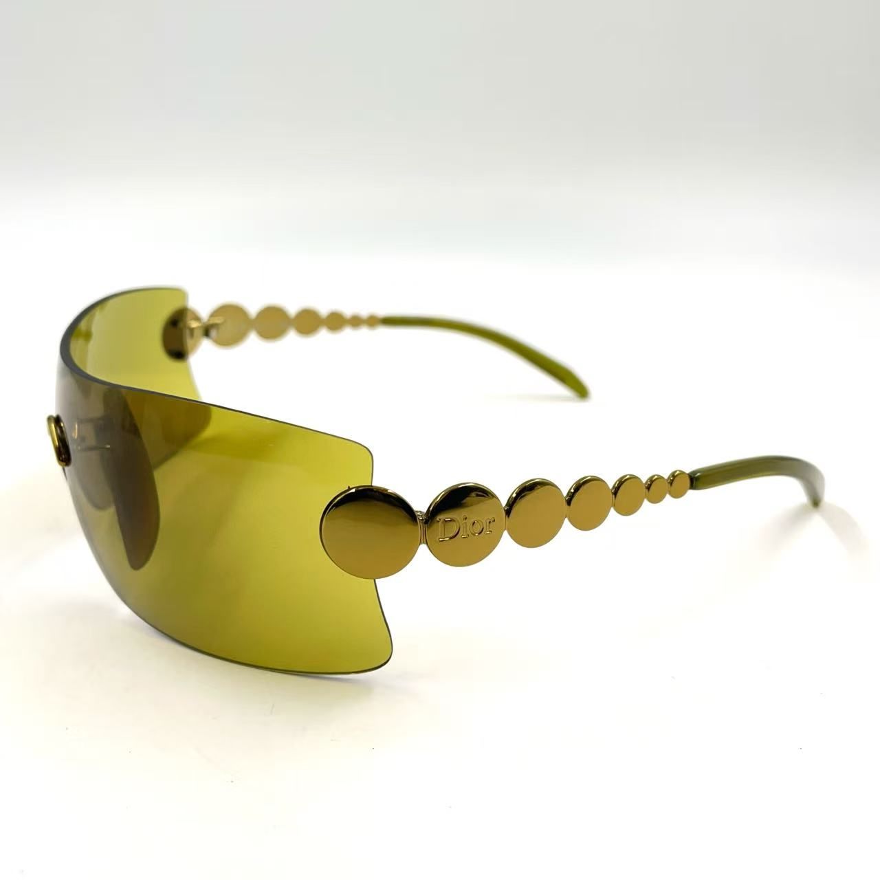 Christian Dior shield プラスチック メタル カーキグリーン サングラス ゴールド 62 A 120