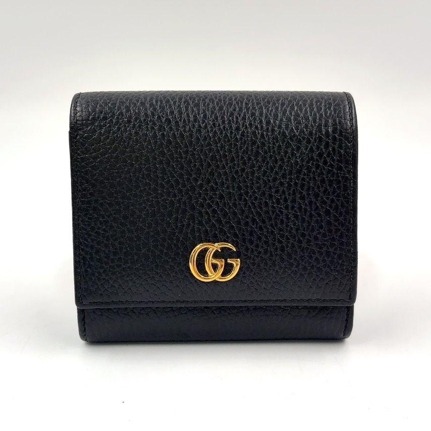 GUCCI GGマーモント 二つ折り財布 レザー ブラック ゴールド 598587
