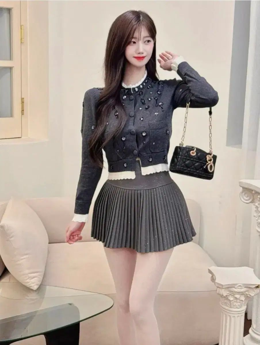 ダイヤモンドアート カーディガン プリーツ スカート セットアップ