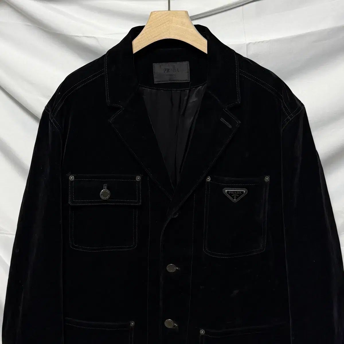 S級/56 PRADA プラダ ツアーベルベット デニム ブルゾン ジャケット