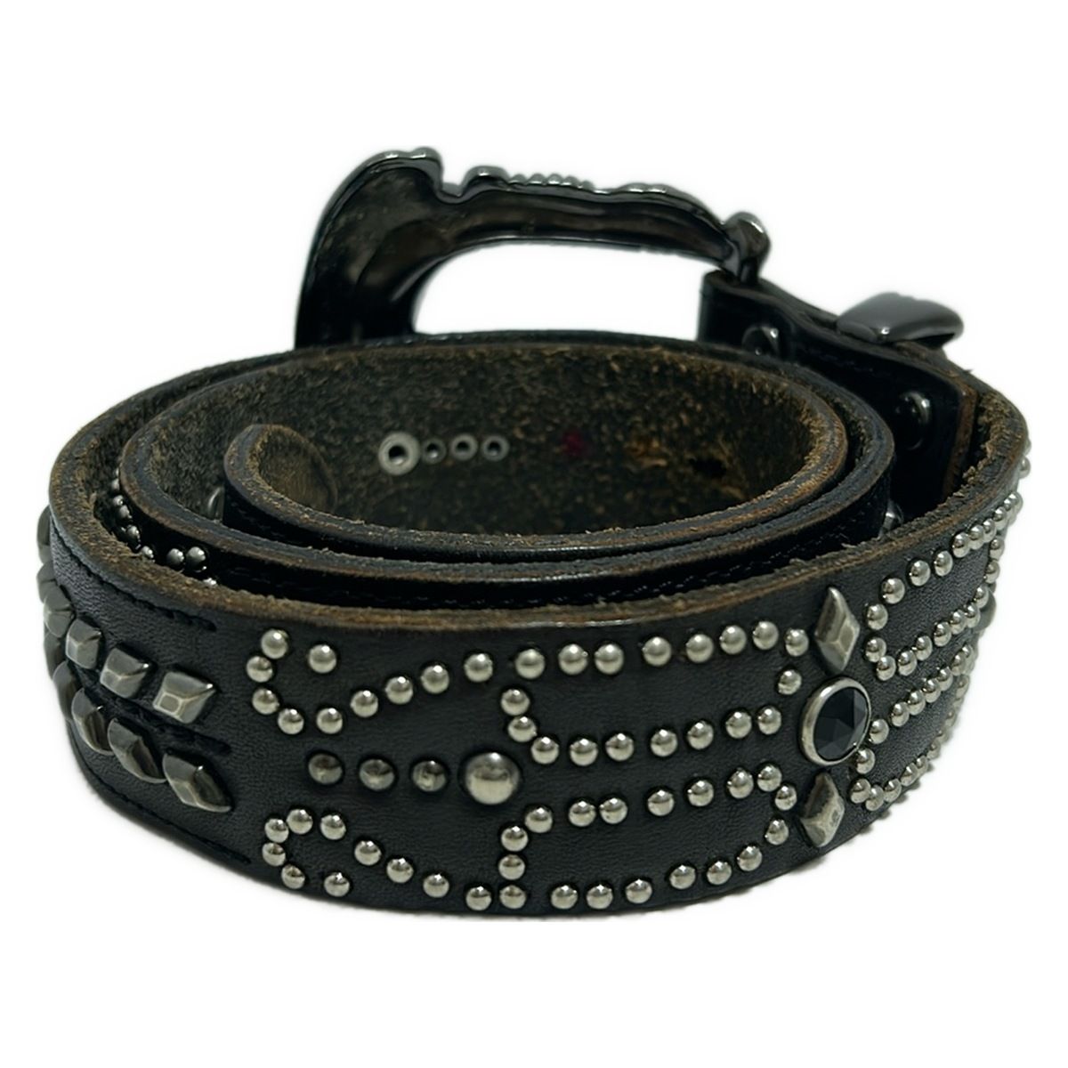TORNADO MART トルネードマート ベルト Ｍ 黒 ガンメタリック スタッズ ラインストーン レザー