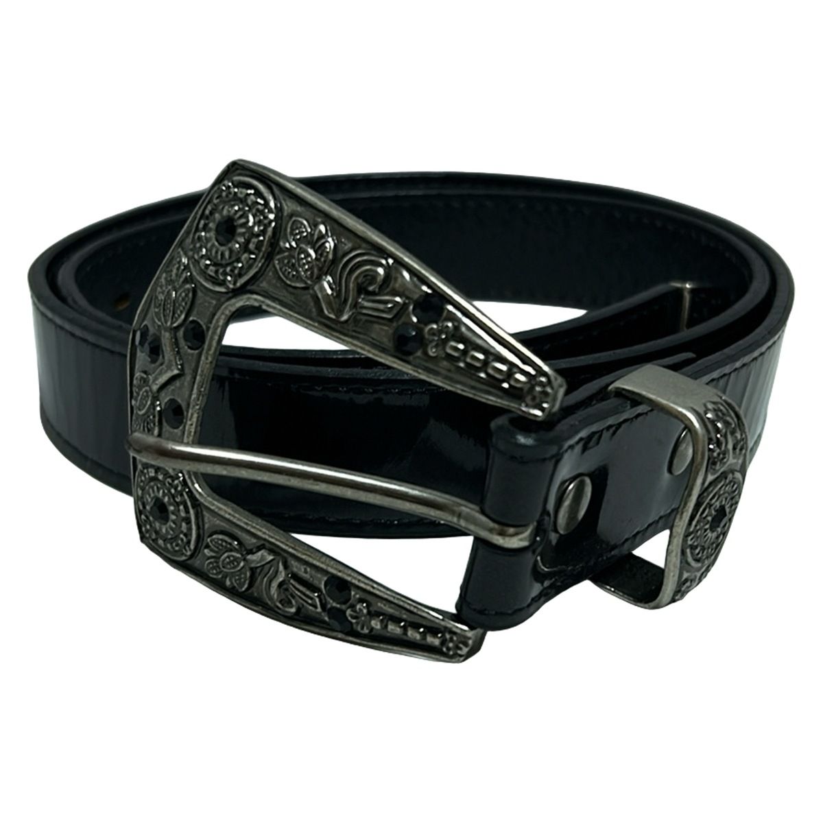 【希少】TORNADO MART トルネードマート 装飾的バックル 黒 ベルト TORNADO MART(トルネードマート) ベルト L - 黒×シルバー ライン