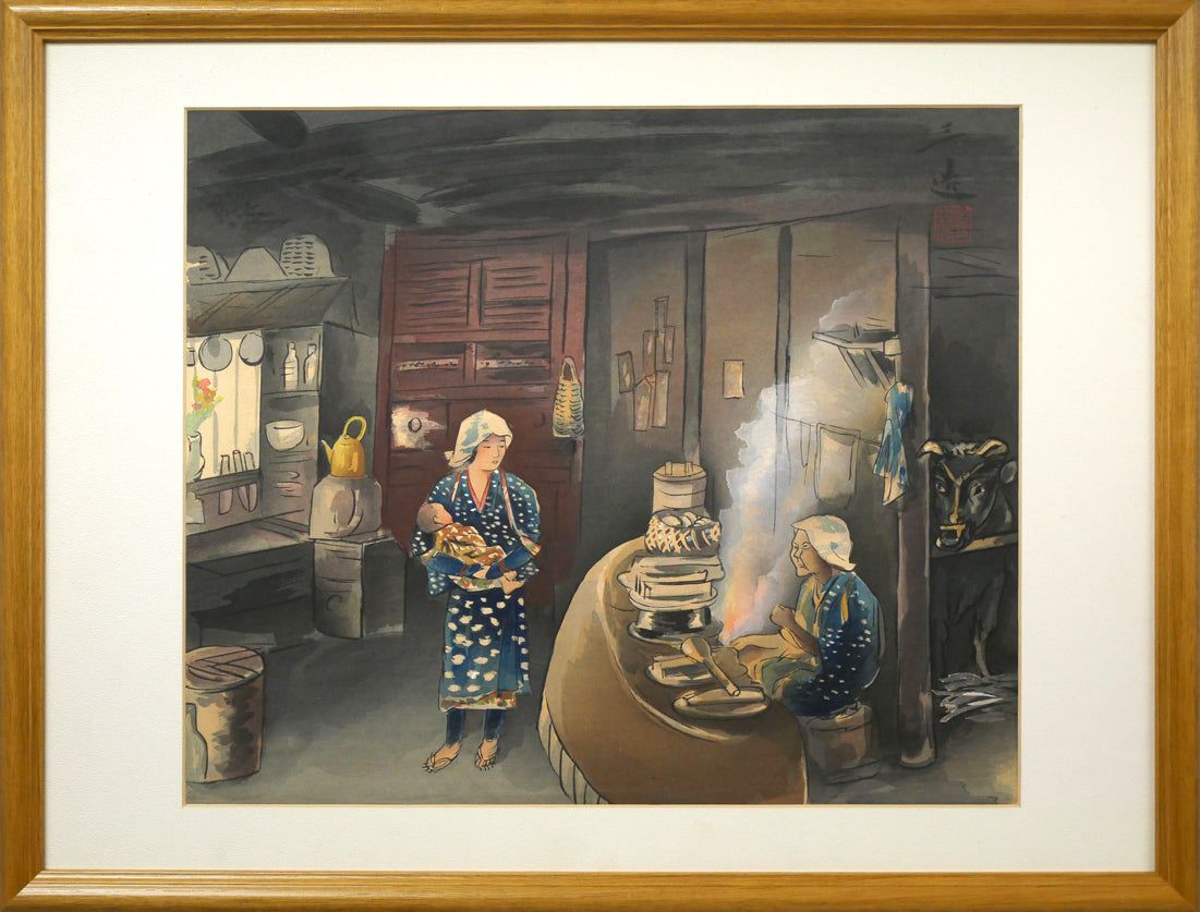 和田 三造 大原女の家 木版画 品 文化功労者 東京美術学校教授 帝国美術院会員 黒田清輝に師事 小竹美術