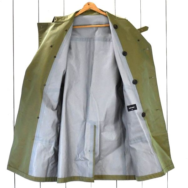 ソフネット SOPHNET. トレンチコート S 光沢カーキ チンストラップ 腰ベルト 袖先ベルト 総裏地仕上げ 春秋冬対応 5 TK 036 メンズビジネス 202511
