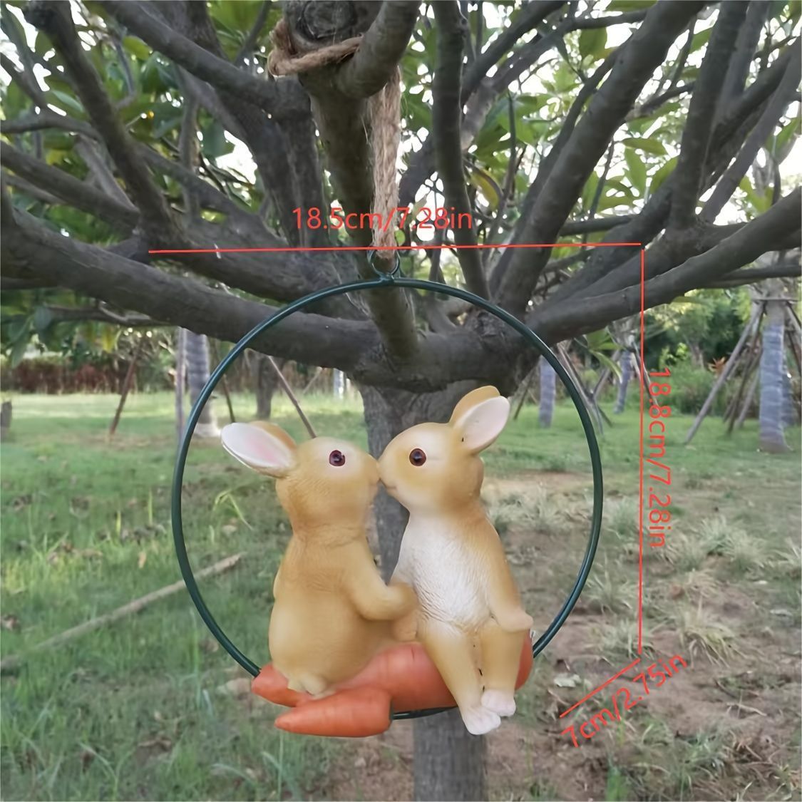 吊り下げ オブジェ ガーデンオーナメント 2匹のウサギ カップル うさぎ 室内 屋外 インテリア 癒やしグッズ 玄関 リビング ダイニング 装飾 オフィス 庭 ガーデニング ガーデン 樹脂