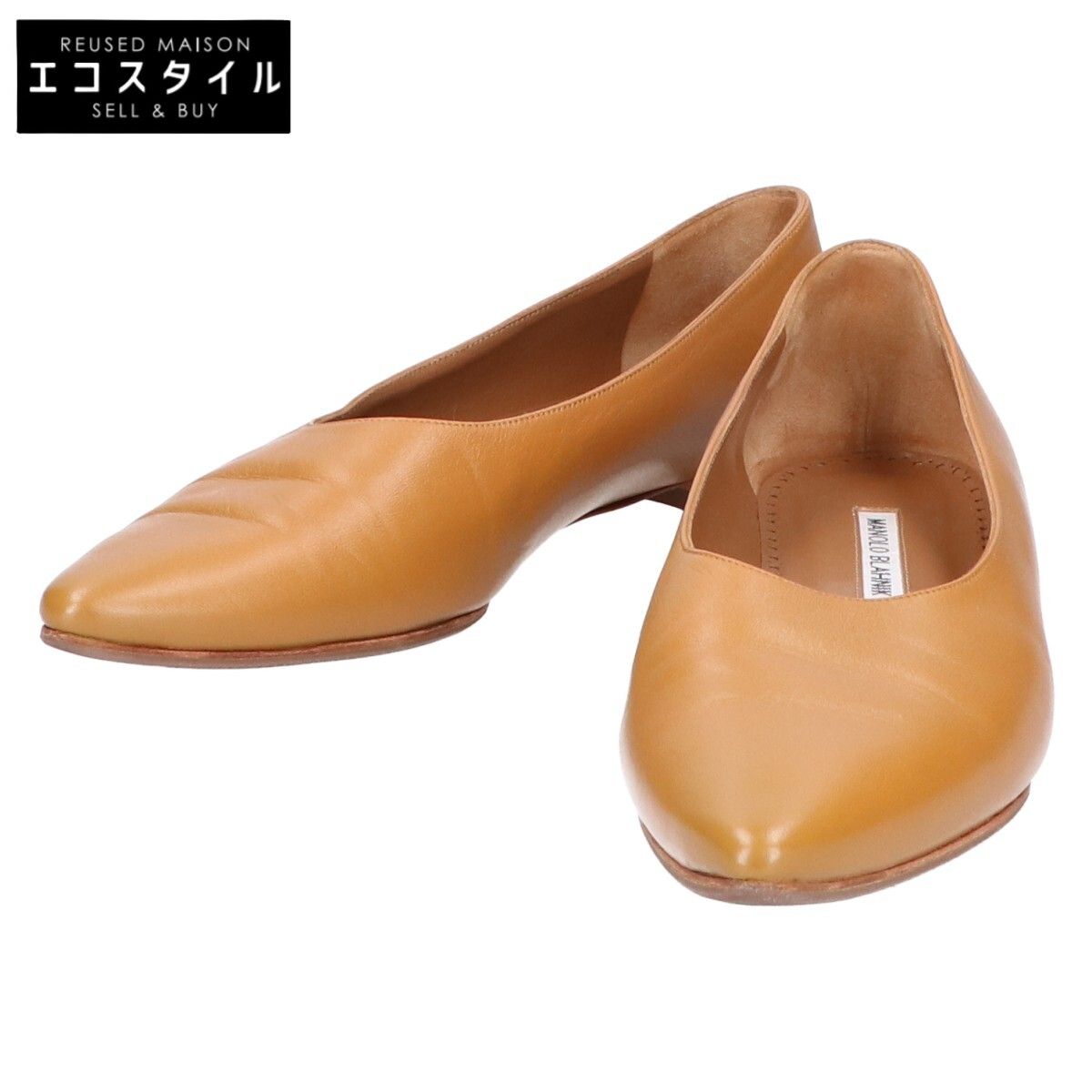 MANOLO BLAHNIK マノロブラニク レザー ポインテッドトゥ フラット