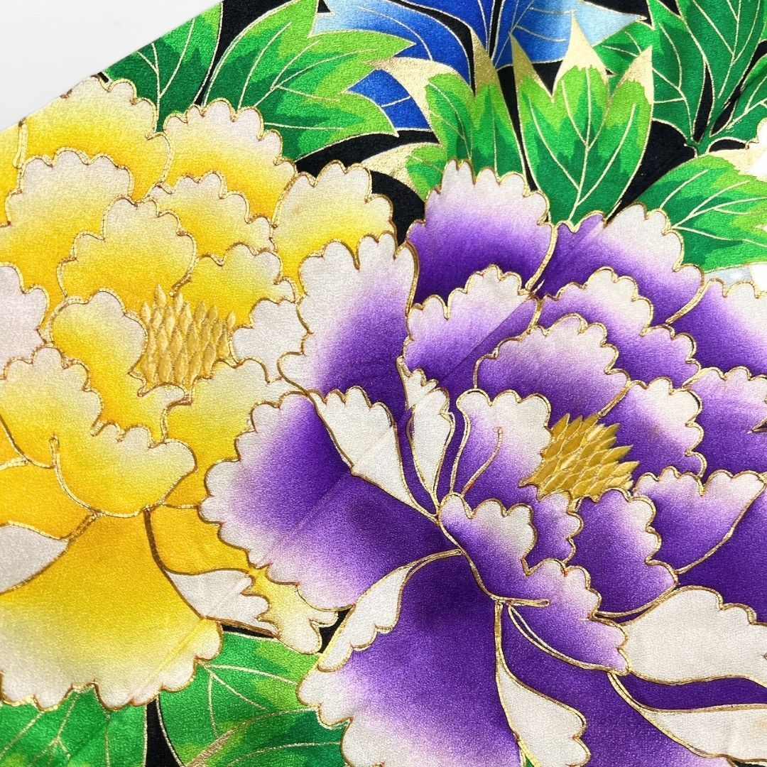  振袖 金彩 金駒刺繍 刺繍 牡丹 花模様 黒地 着物 121 b p ms 振袖 着物