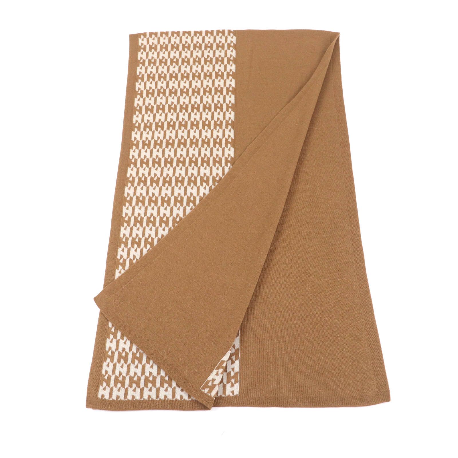 極美品☆HERMES エルメス カシミヤ シルク混 Hデザイン マフラー