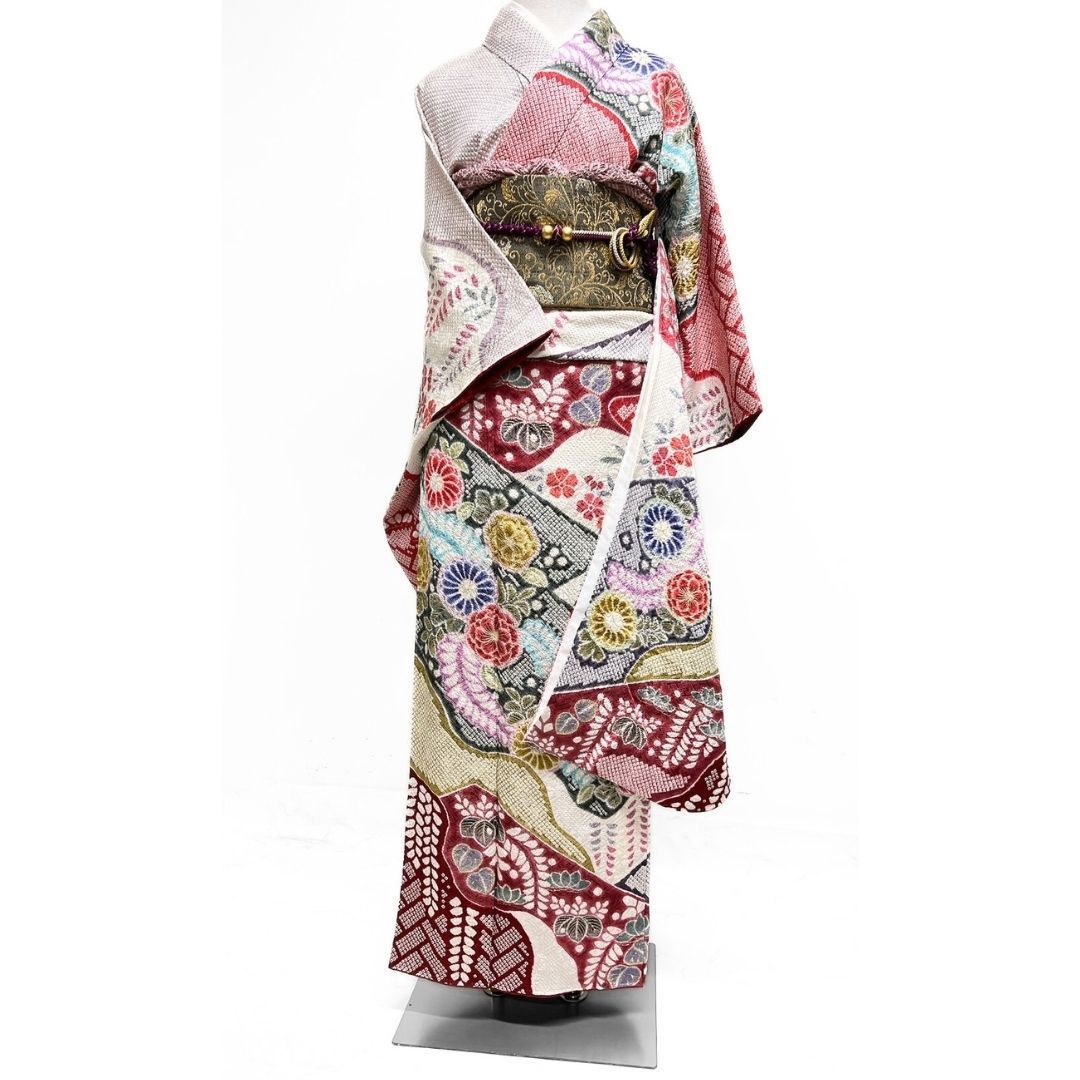 振袖 総絞り 金彩 辻ヶ花 藤の花 桐の花 紅白 着物 121b p ms - メルカリ