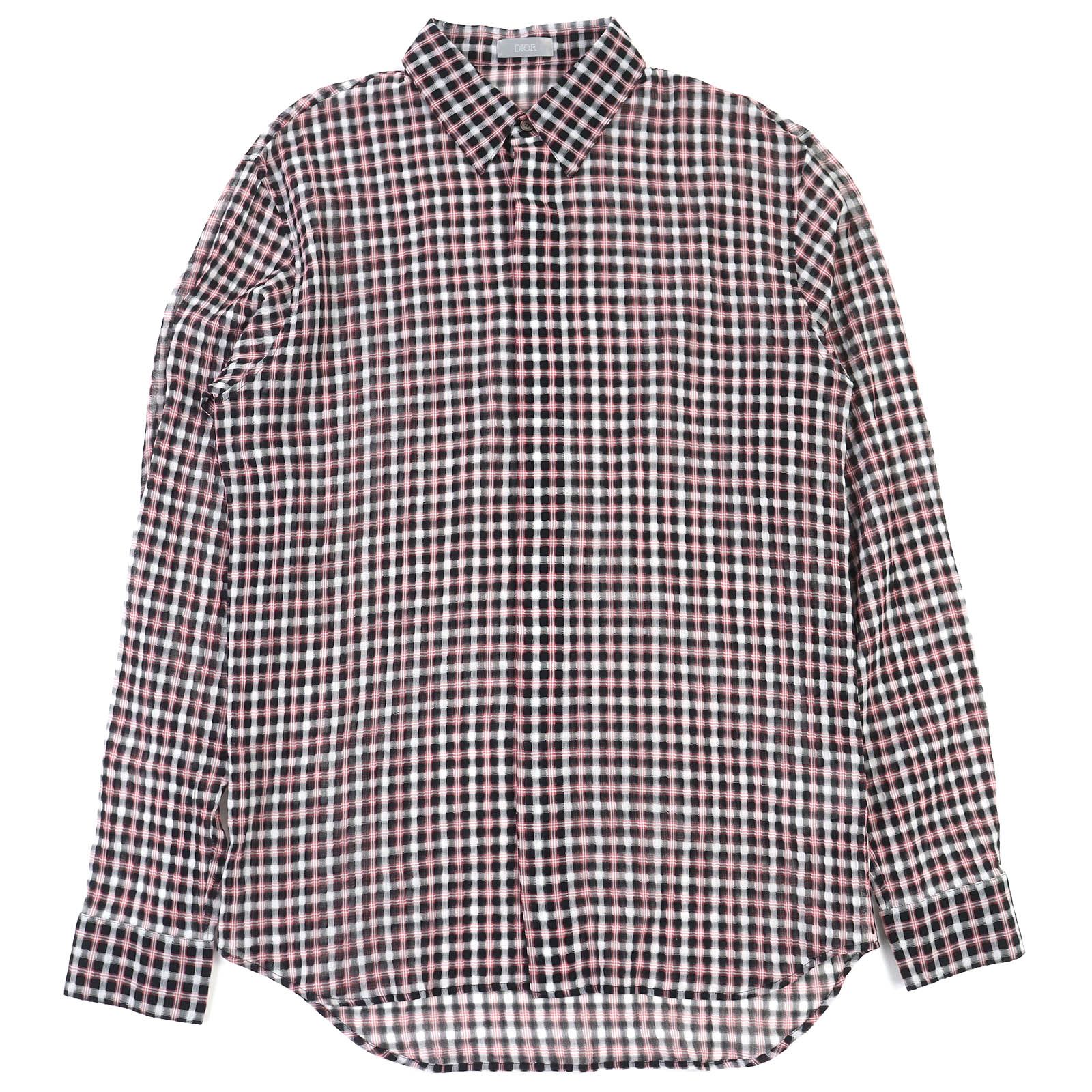 極美品○DIOR ディオール オム 293C516A5571 ロゴボタン 比翼仕立て チェック柄 長袖シャツ ピンク ブラック ホワイト 38 正規品 メンズ 極美品△DIOR ディオール オム 293C516A5571 コットン100％ ロゴボタン