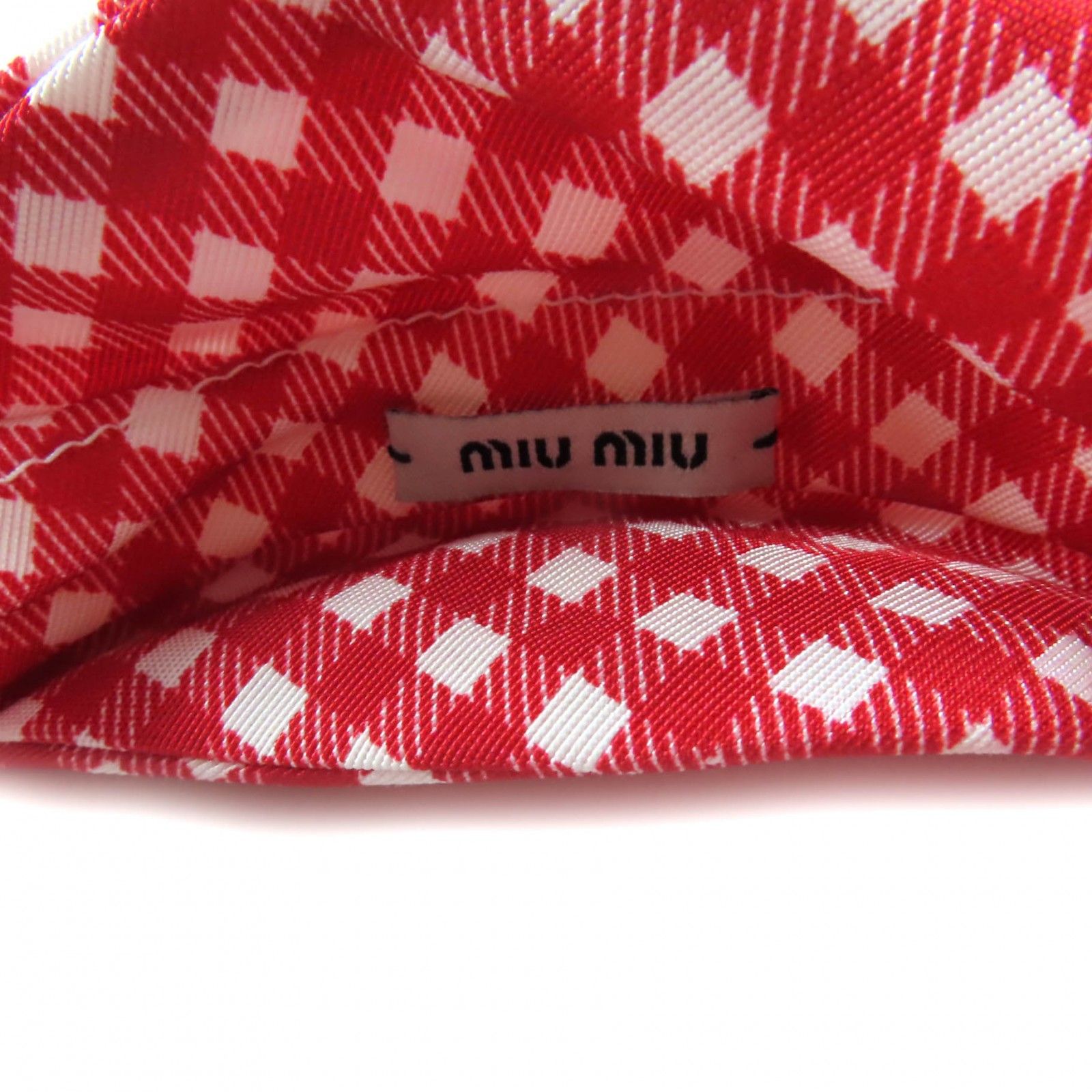 極美品☆MIUMIU ミュウミュウ ロゴ刺繍入り ギンガムチェック リボン