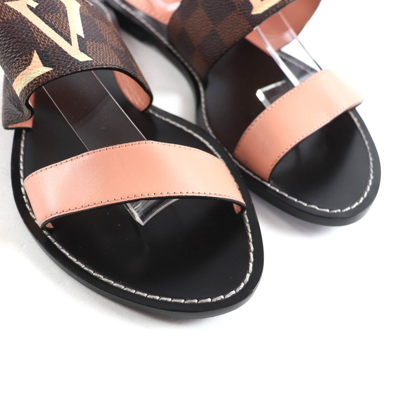 LOUIS VUITTON ルイヴィトン ダミエ ストラップサンダル ブラウン ルイヴィトン LOUIS VUITTON ダミエ サンダル レザー ハラコ オープン