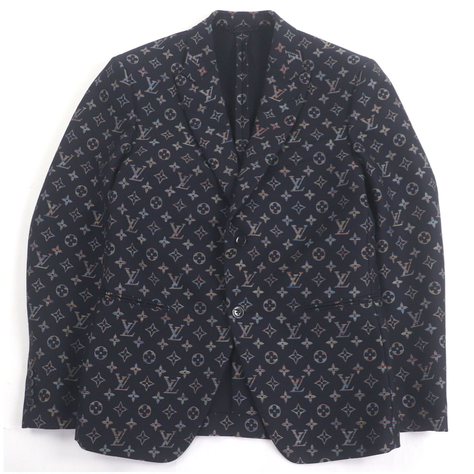 22SS！ルイヴィトン［モノグラム総柄］テーラードジャケット　ブラック　48 極美品□LOUIS VUITTON ルイヴィトン 22SS モノグラム 総柄 シングル
