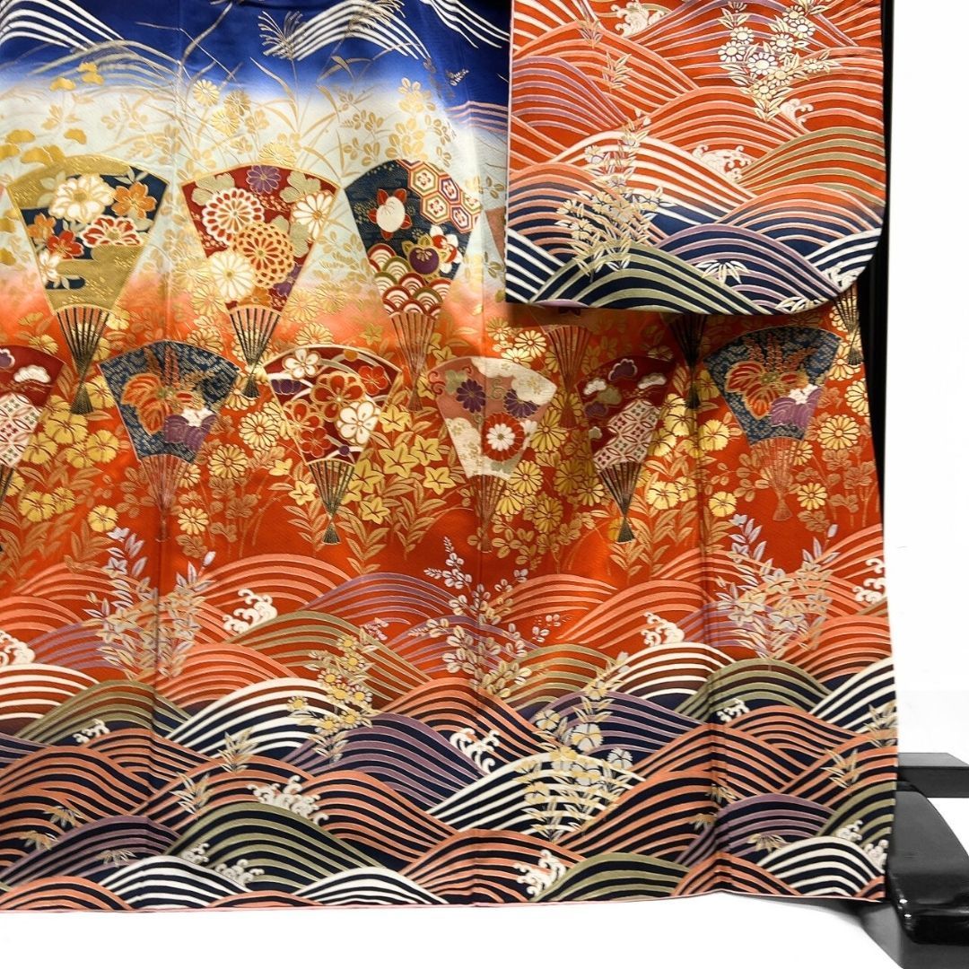  振袖 金彩 扇 波 花 伝統和模様 着物 121 b p ms 振袖 着物