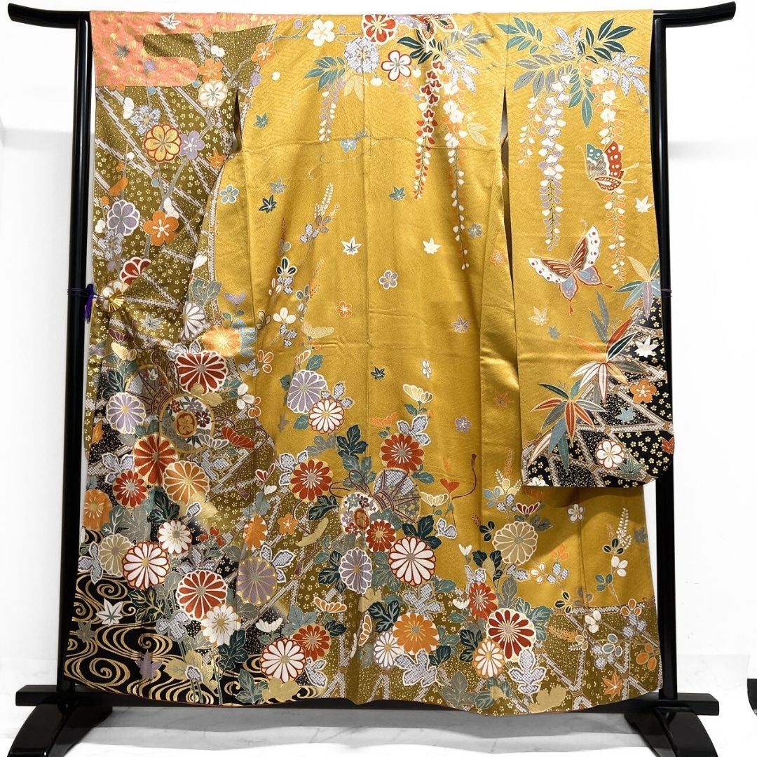  振袖 金彩 金駒刺繍 藤 菊花 蝶 松竹梅 着物 121 b p ms 振袖 着物